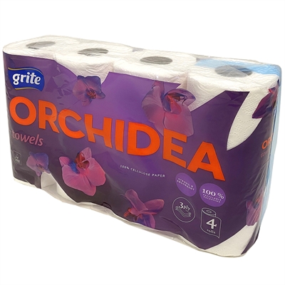 Køkkenrulle, Grite Orchidea White, 3-lags, 13,86m x 22,4cm, hvid, 100% nyfiber, kolli = 7 pk à 4 rl.
