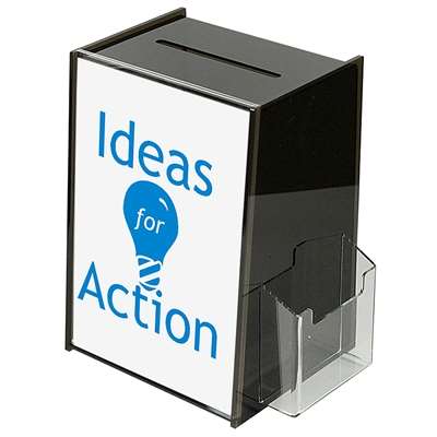 Donationslåda med A4 info och korthållare