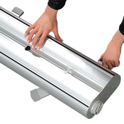 Flex Roll-up dubbelsidig, alu/silver, 80 x 230 cm, inkl. baner