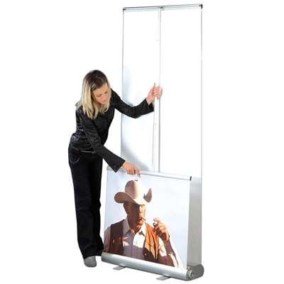 Flex Roll-up dubbelsidig, alu/silver, 80 x 230 cm, inkl. baner