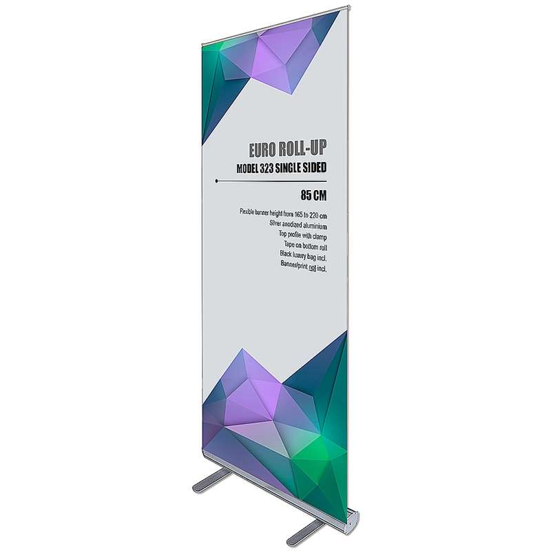 Euro Roll-up enkelsidig - 85x220 cm - silver - med banderoll och tryck