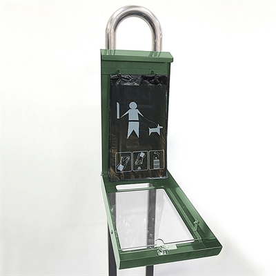 Hundväska dispenser, grön, med A4 infodisplay
