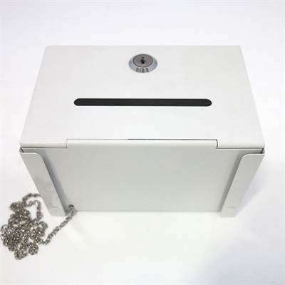 Donations- och tipsbox i vitt