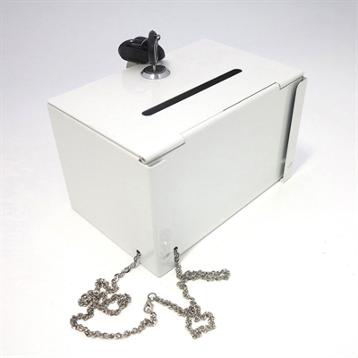 Donations- och tipsbox i vitt