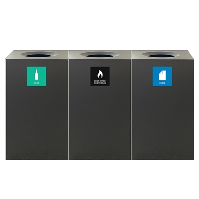 Labels with icons and text in danish for sorting of waste