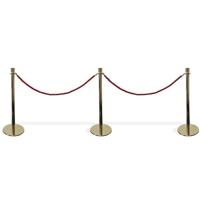 Publikbarriär, rep, guld. Bas, stolpe och topp för rep